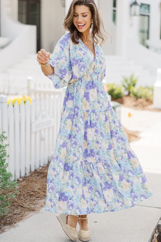 Lowest Price At This Time Light Blue Floral Midi Dress