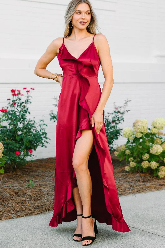 Price Meltdown It's Gotta Be Love Burgundy Red Ruffled Maxi Dress