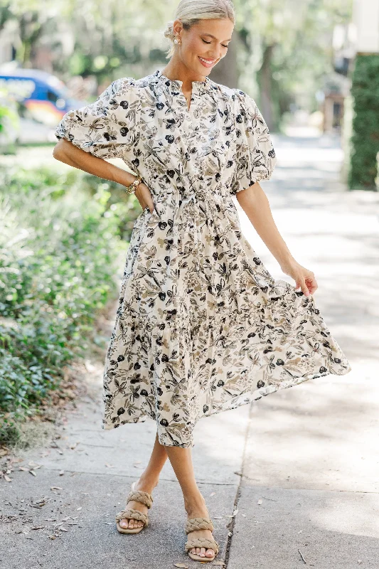 The Best Prices It's A Match Cream Floral Floral Midi Dress