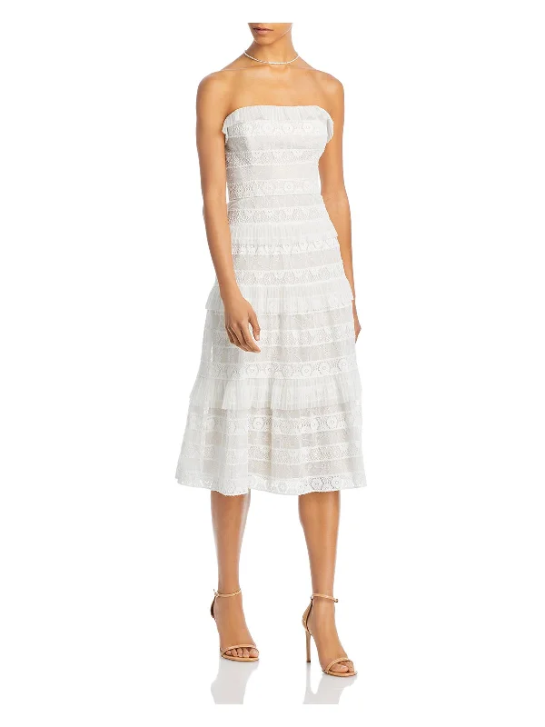 Limited Time Offer BCBG MAXAZRIA Womens White Ruffled Zippered Tiered Lined Sleeveless Strapless Midi Party Fit + Flare Dress Limited Time Offer BCBG MAXAZRIA Womens White Ruffled Zippered Tiered Lined Sleeveless Strapless Midi Party Fit + Flare Dress