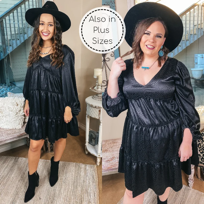 Buy More, Save More Midnight Shine Dotted Ruffle Tiered Satin Dress with Back Tie in Black