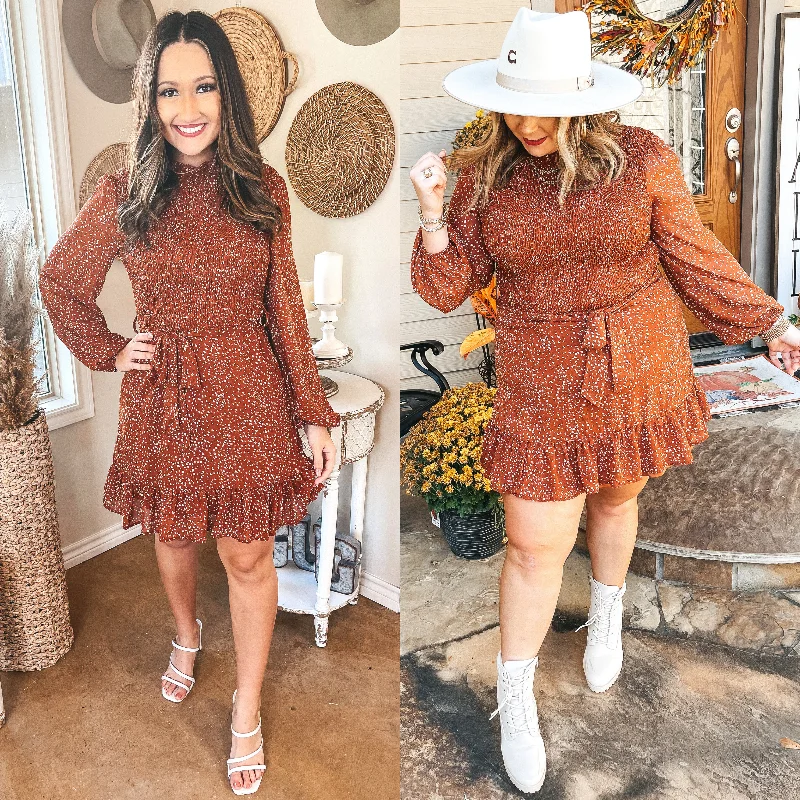TIME-Limited Offer Magical Morning Small Leopard Smocked Bodice Dress in Rust