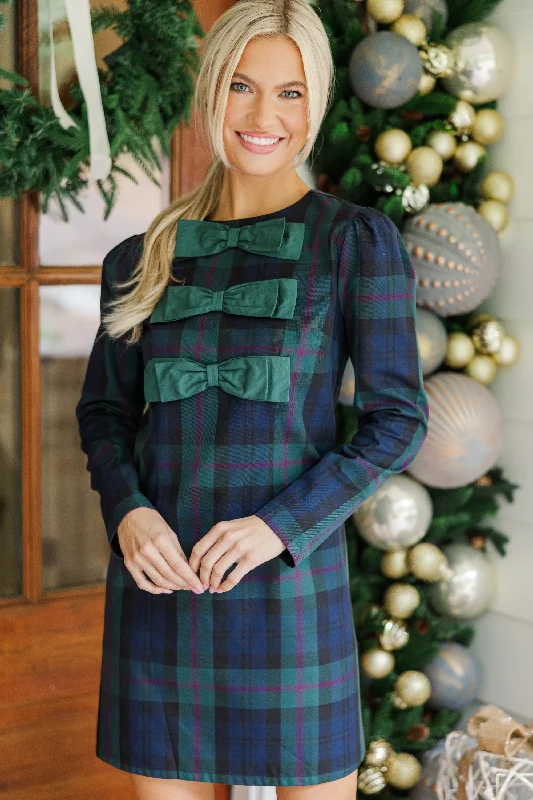 Hurry In Warmest Wishes Navy Blue Plaid Dress