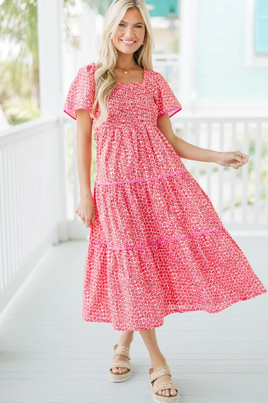 While Supplies Last On The Move Pink Ditsy Floral Midi Dress