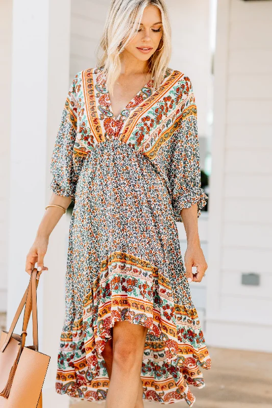 Final Markdown Boho Summer Cream White Floral Midi Dress