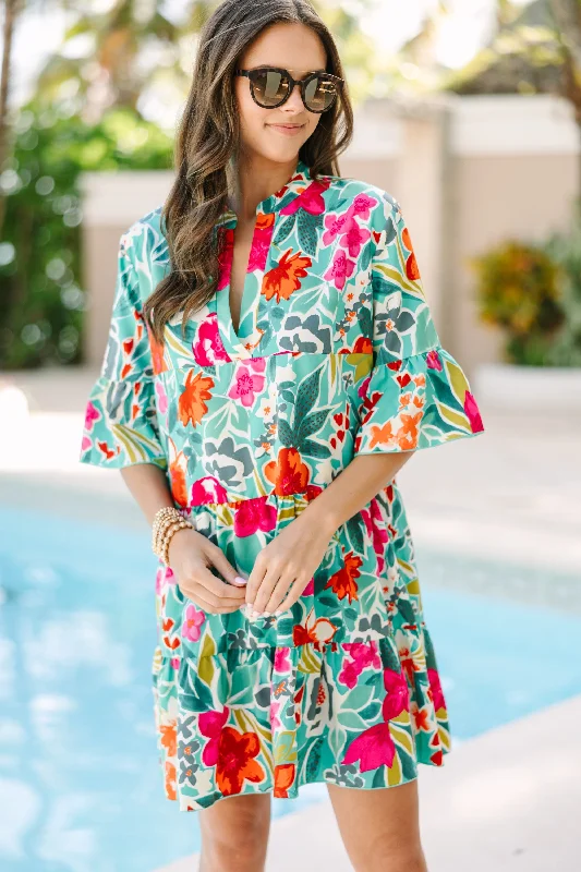 Super Deal Feeling Like Love Jade Green Floral Dress