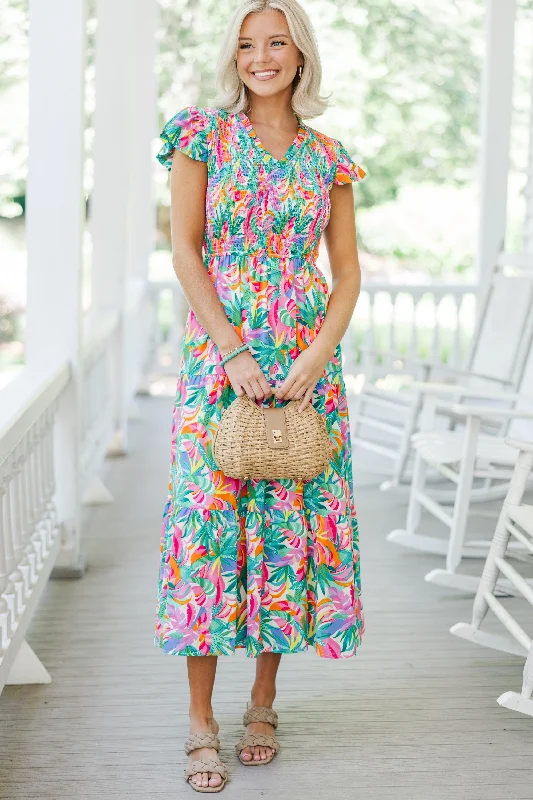 Super Bargain Feels Like Paradise Green Tropical Maxi Dress
