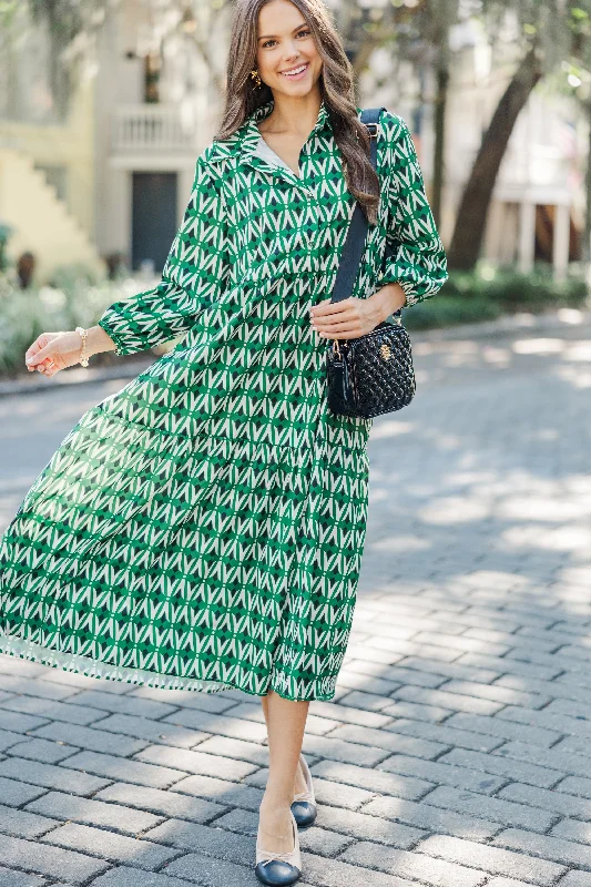 Exclusive Deal Give Your All Green Abstract Midi Dress