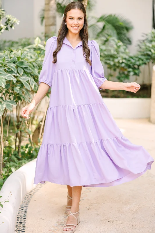 Savings Galore Love Found Lavender Purple Tiered Midi Dress