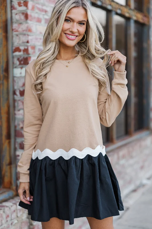 Doorbuster Deal Just Live Tan & Black Colorblock Dress