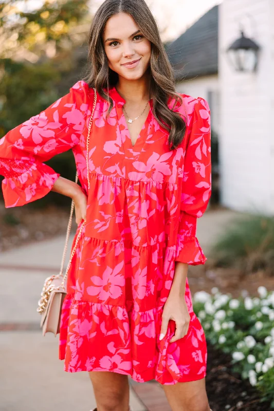 Massive Deals In Your Happy Place Red and Pink Floral Dress