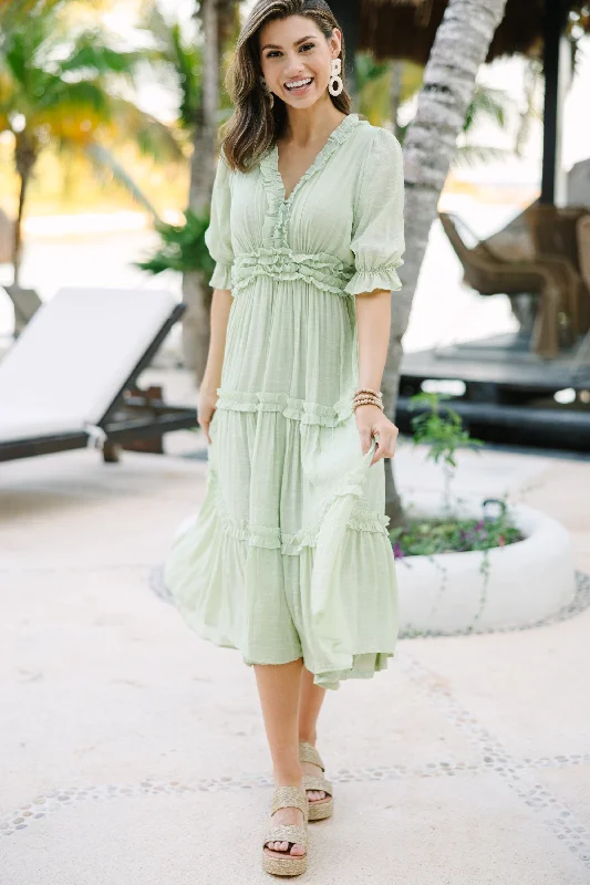 Deal Mania Living In A Dream Melon Green Ruffled Midi Dress