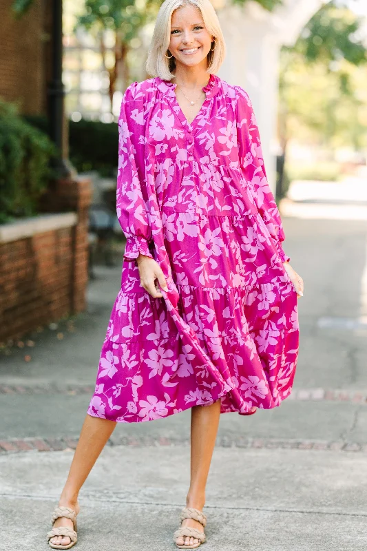 Massive Deals Never Leave You Behind Berry Purple Floral Midi Dress