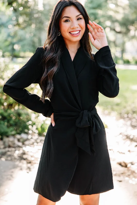 Referral Discount In The Know Black Collared Wrap Dress