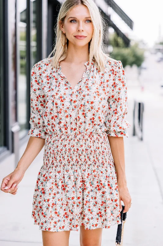 Best Bargains Forever Yours Sand White Ditsy Floral Dress