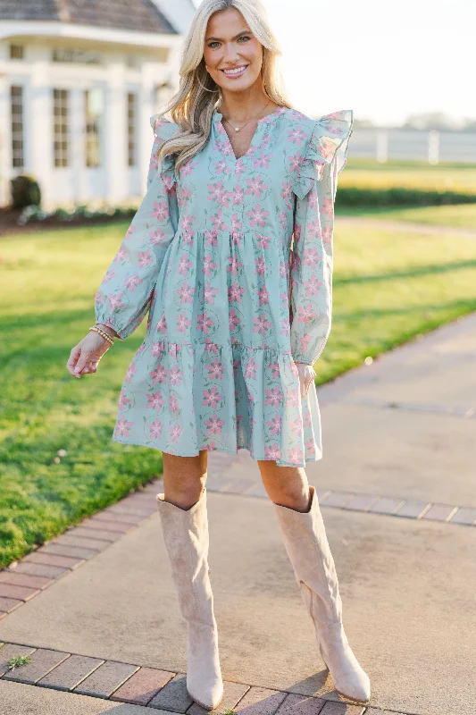 Instant Discount At This Time Light Blue Floral L/S Babydoll Dress