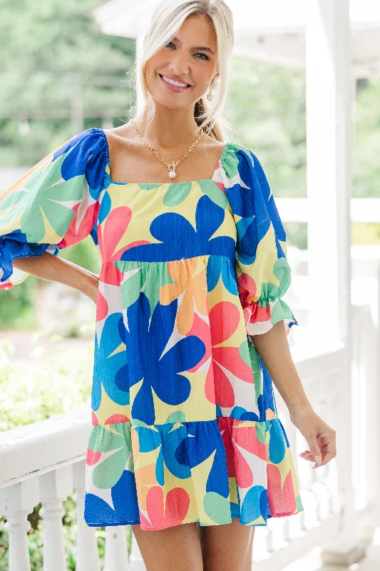 Quick Sale Love You So Blue Floral Mini Babydoll Dress