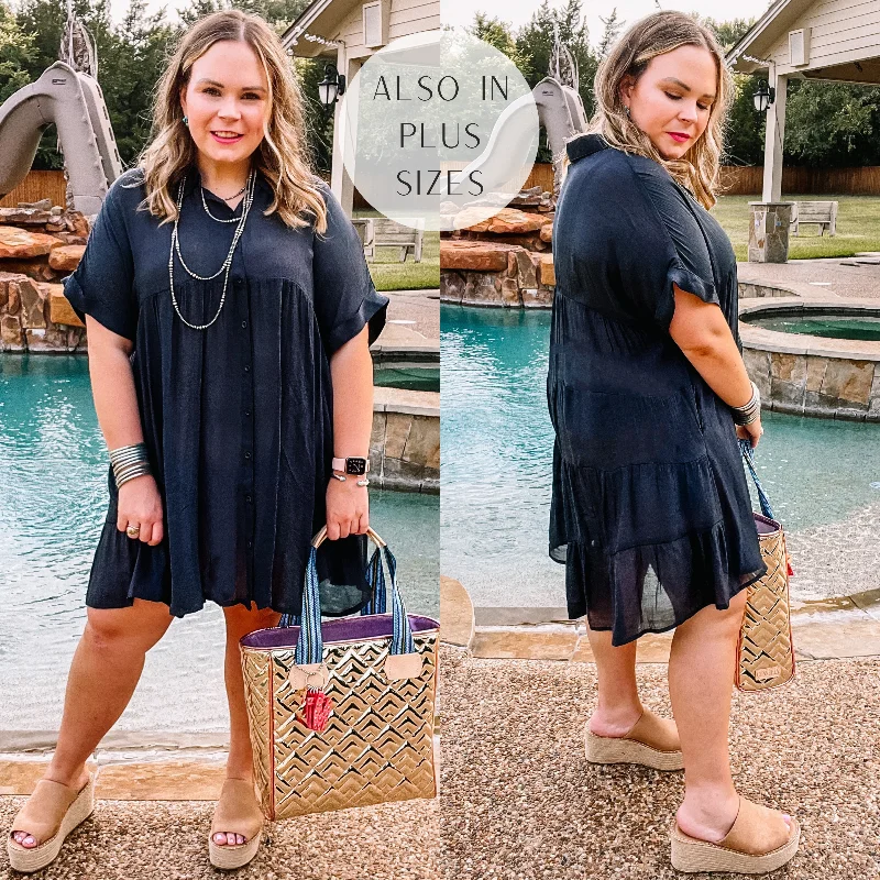 Weekend Flash Sale Last Chance Size Small & XL | Wildest Dreams Button Up Short Sleeve Tunic Dress in Black