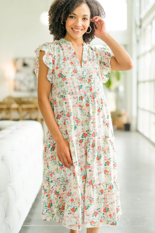 Deep Discounts All About Us Ivory White Ditsy Floral Midi Dress