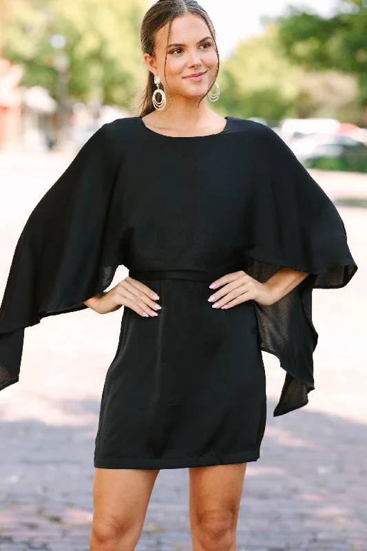 Season Finale Sale Seven Wonders Black Satin Cape Dress