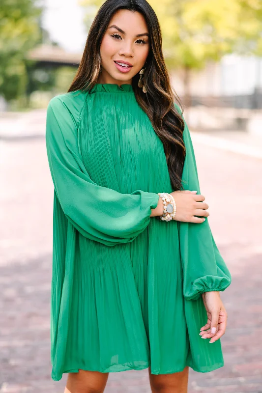 Early Bird Discount Express Your Joy Emerald Green Pleated Dress