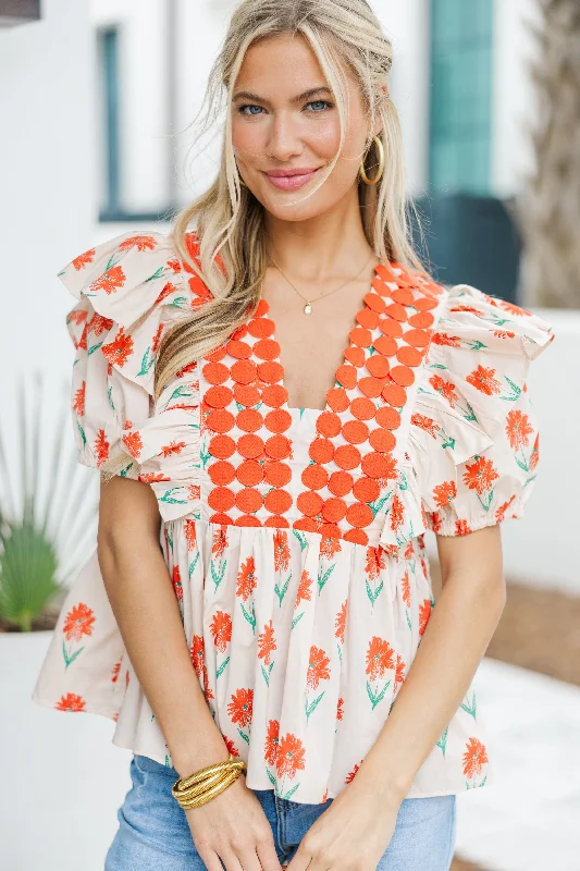 Final Markdown Ready To Go Natural Floral Blouse