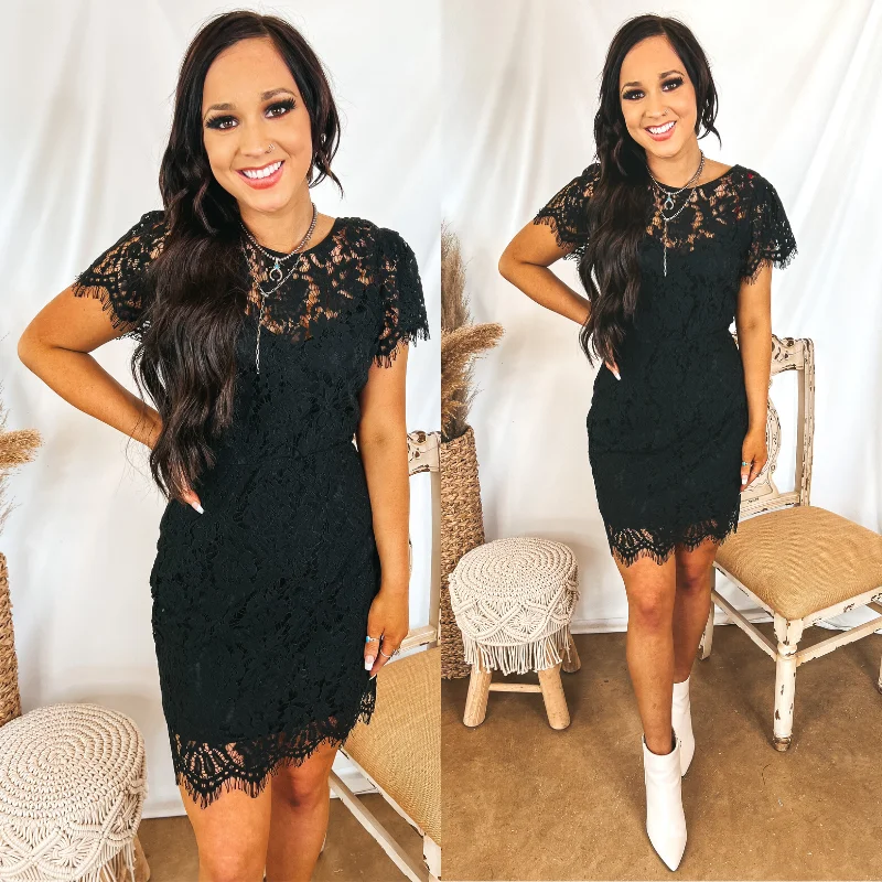 Season Finale Sale Last Chance Size Small | Social Butterfly Lace Overlay Fitted Dress in Black