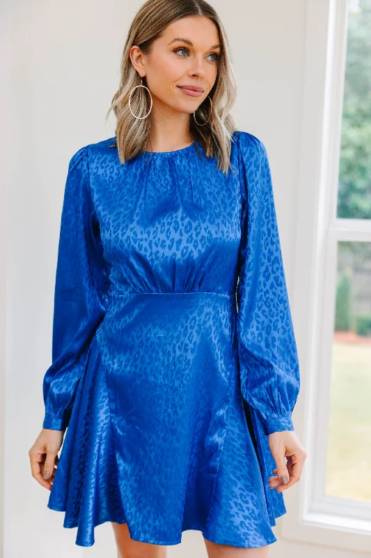 Exclusive Savings Add You To The List Royal Blue Satin Leopard Dress