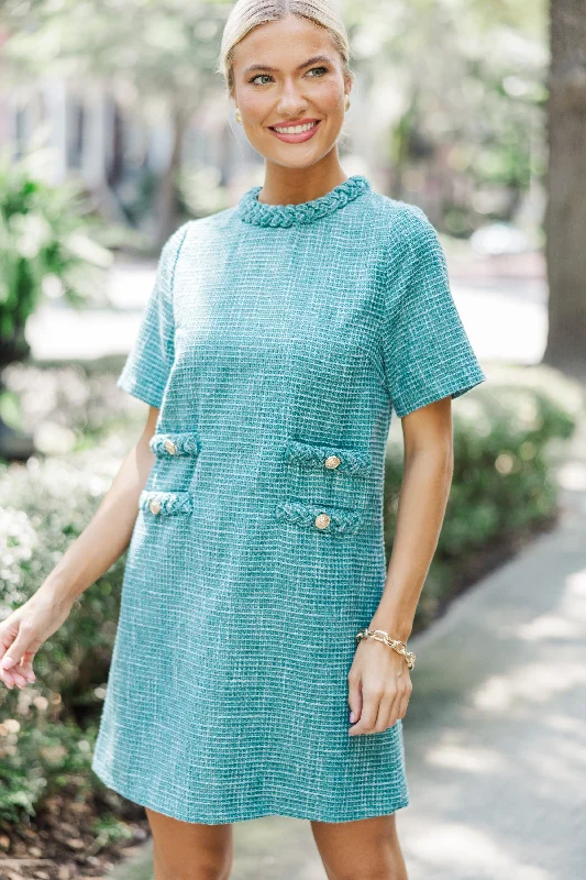 Warehouse Sale Ask You Out Emerald Green Tweed Shift Dress