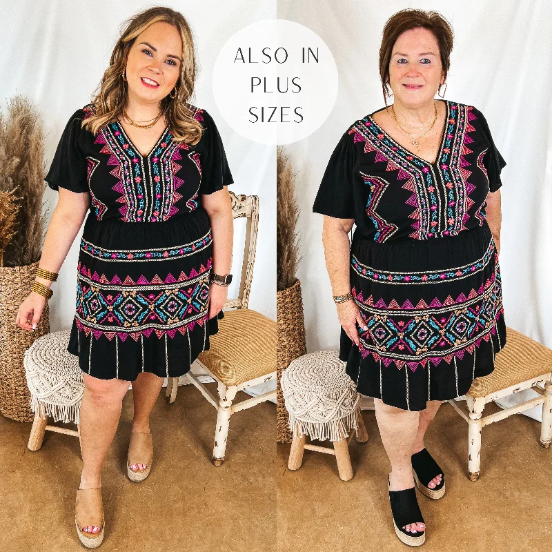 Bargain Prices Last Chance Size Small | Seasonal Joy Embroidered V Neck Dress in Black
