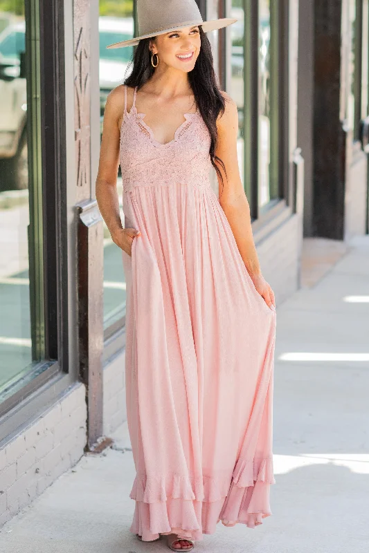 Fantastic Offers Lock Eyes Blush Pink Crochet Maxi Dress