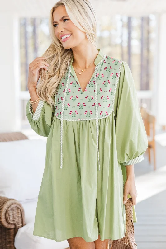 Buy More, Save More The Finess Olive Green Medallion Dress
