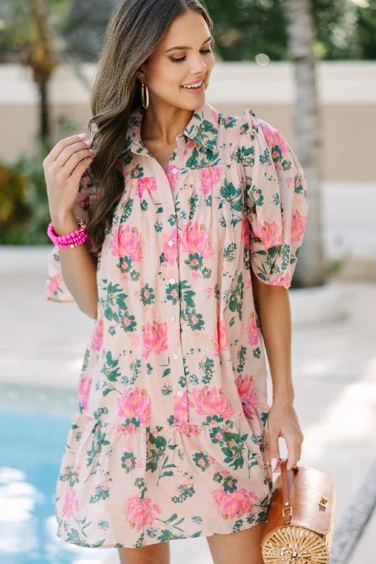 Deep Discounts Sweet Sundays Peach Pink Floral Babydoll Dress