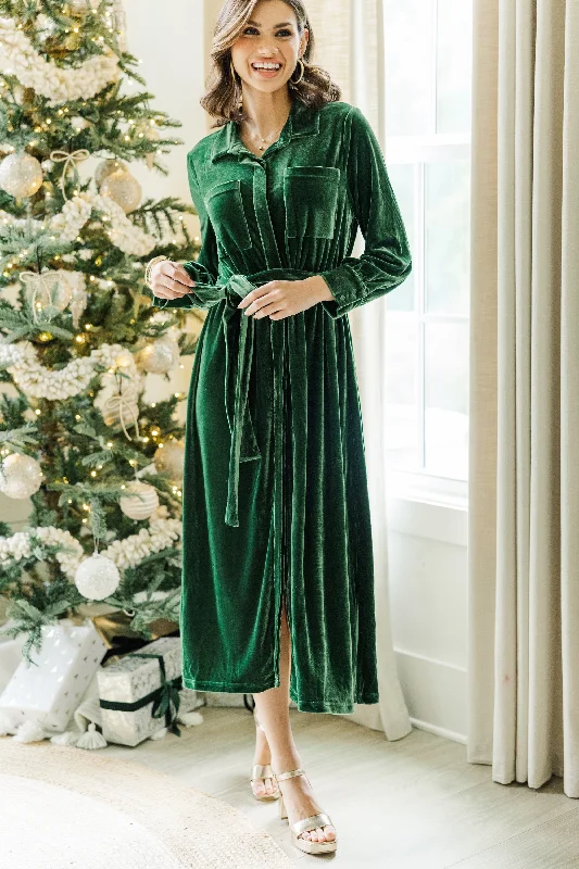 Exclusive Access How To Love Emerald Green Velvet Midi Dress