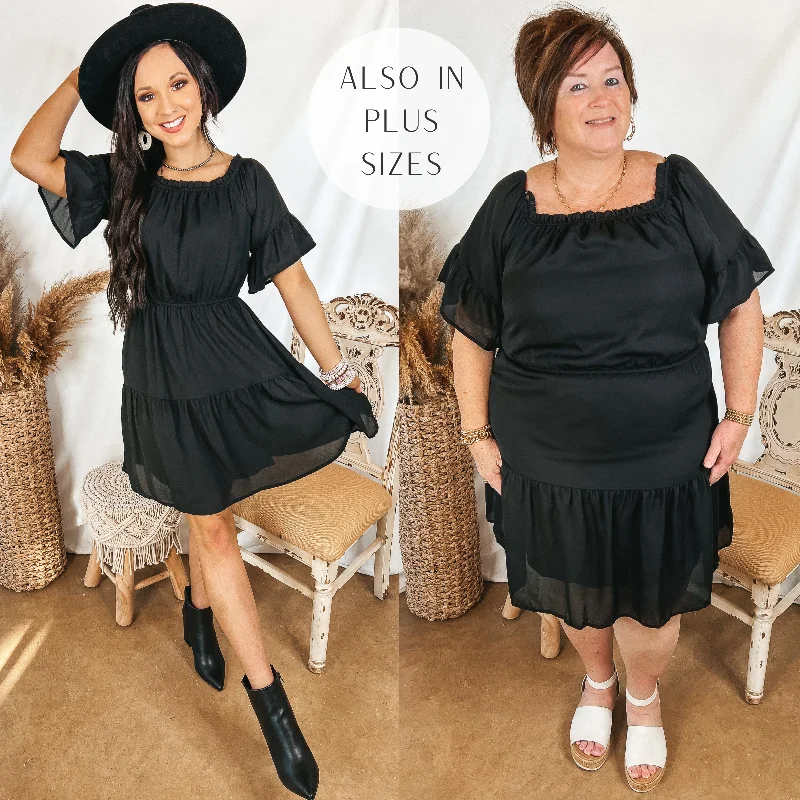 Special Price Visions of Romance Off the Shoulder Ruffle Tiered Dress in Black