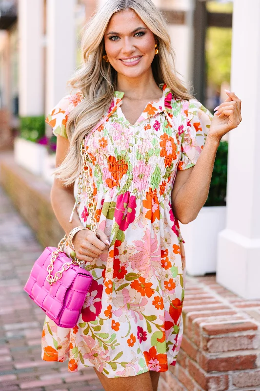 Savings Alert Keep'em Talking Cream White Floral Dress