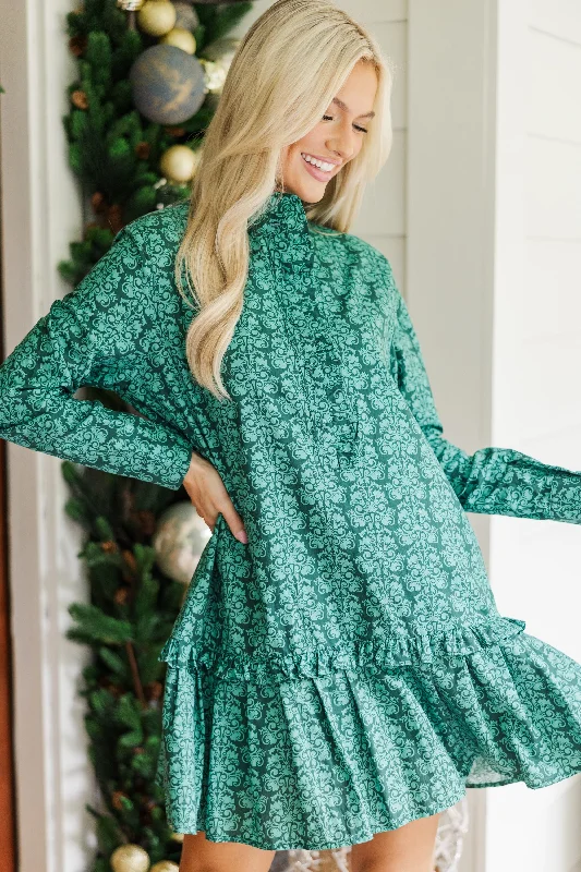 Fantastic Offers Looking For You Emerald Damask Print Babydoll Dress