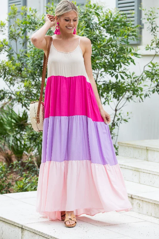 Unmissable Offer Dreamland Pink Colorblock Maxi Dress