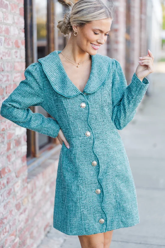 Amazing Deals What You Want Green Tweed A-Line Dress