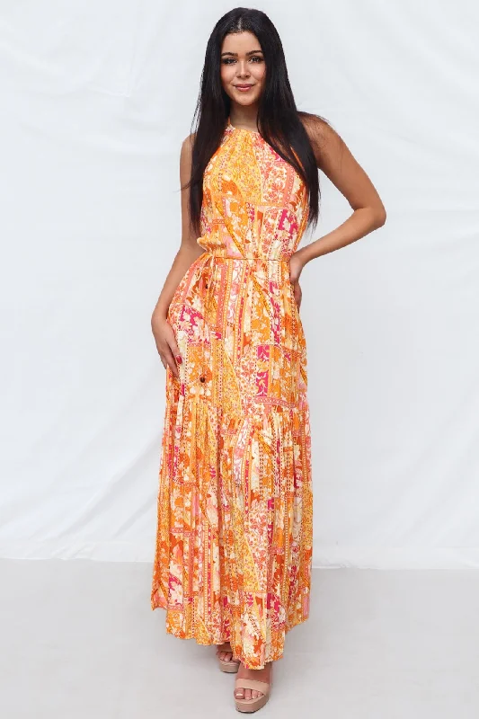 Midnight Madness Calypso Maxi Dress - Orange Print