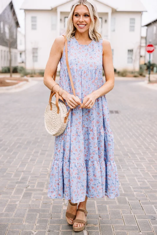 Great Deals As A Matter Of Fact Blue Ditsy Floral Midi Dress