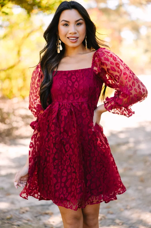 Deep Discounts Living Your Dreams Burgundy Red Leopard Babydoll Dress