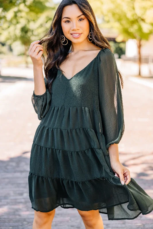 Inventory Reduction Before You Know It Hunter Green Tiered Dress