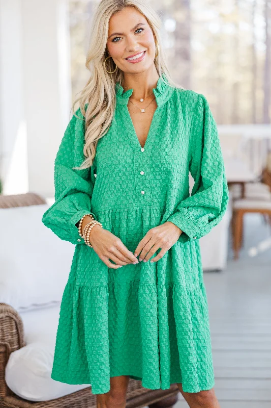 Huge Discounts All Up To You Green Textured Dress