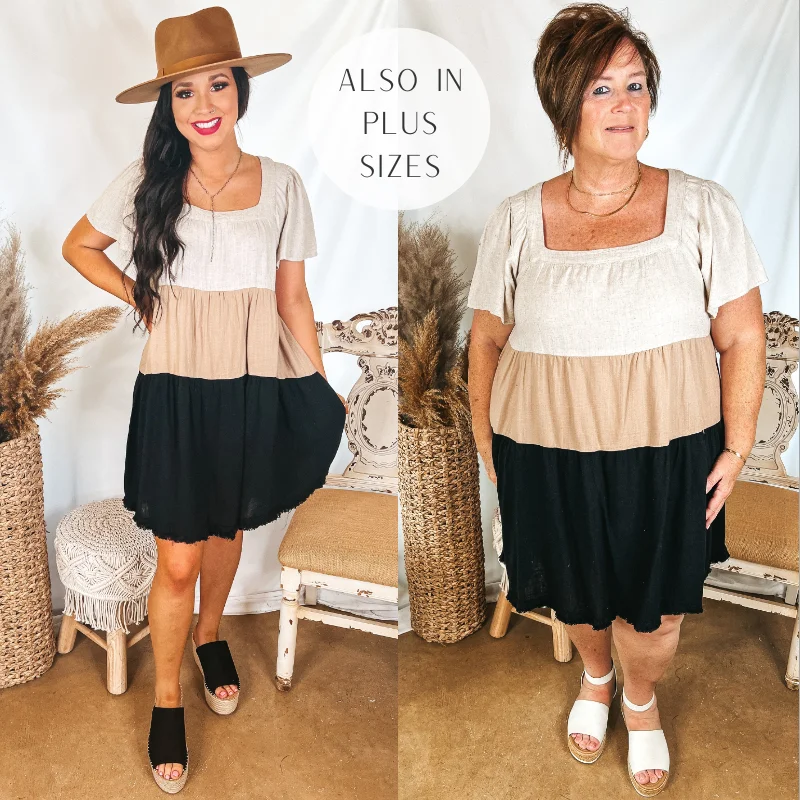 Can't Miss Promised Love Square Neck Color Block Dress in Brown and Black