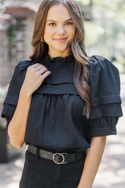 Online Specials Speak Up Black Textured Babydoll Blouse