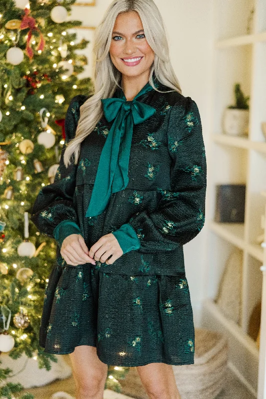 YEAR-End Clearance Never Too Late Green Floral Brocade Dress