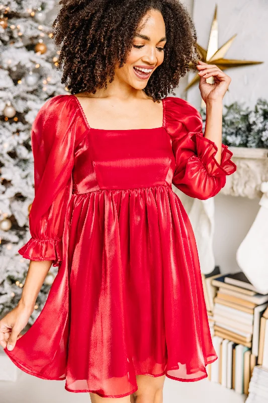 Online Only Keep Your Eyes On Me Red Babydoll Dress