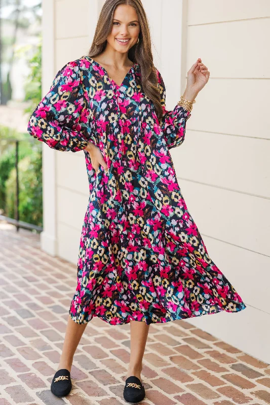 Midnight Madness High Ambitions Navy Blue Floral Midi Dress