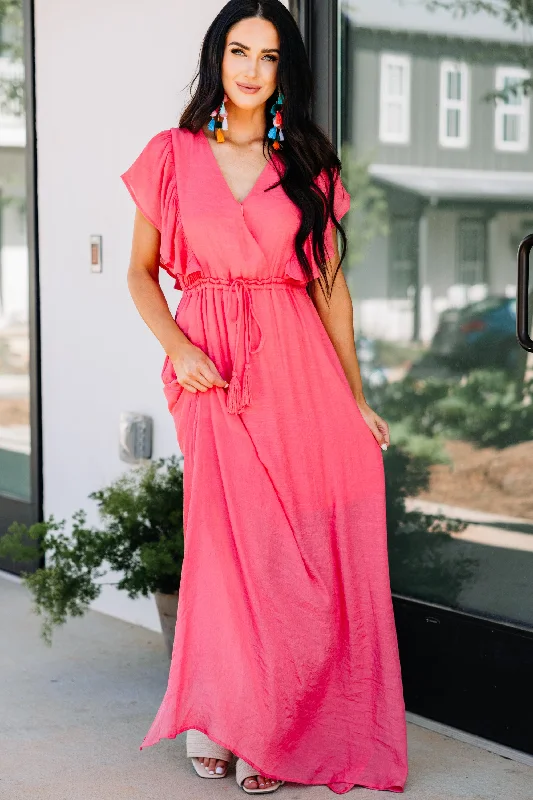 Price Cut All For Fun Coral Pink Ruffled Maxi Dress